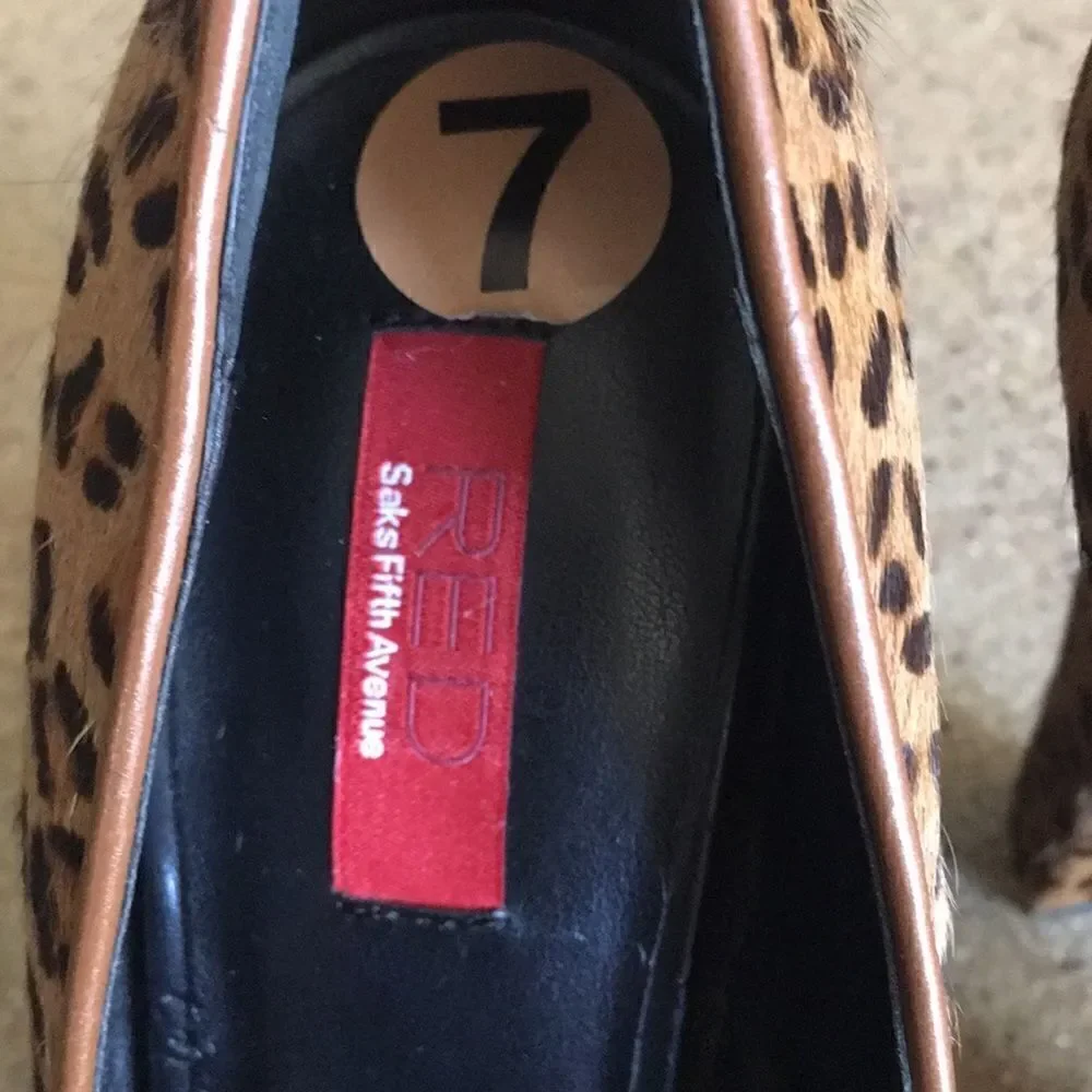 Leopard print calf hair platform heels